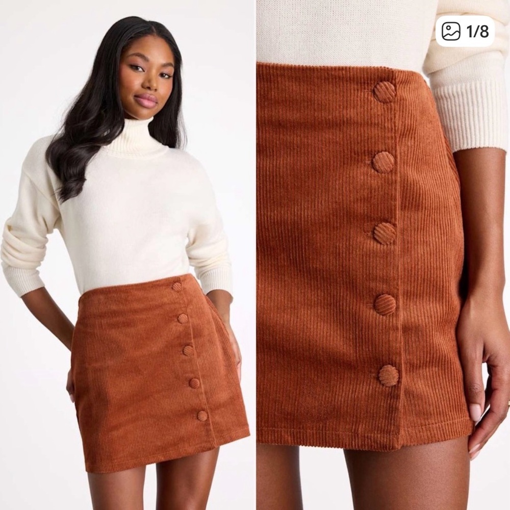 Lulu's Katherina Rust Brown Button Front Corduroy Skirt